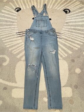 Women’s Distressed Light Blue Denim Overalls